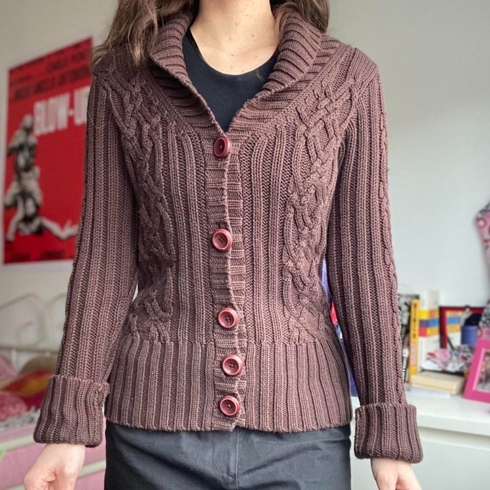 70s cable knit button up